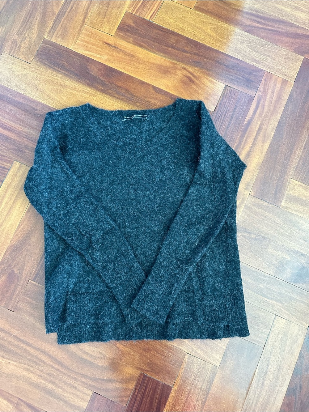 Peruvian Connection Deep Charcoal Fuzzy Crewneck Sweater